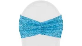 Image of a Aqua Blue Sequin Spandex Chair Band Chair Covers