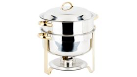 Image of a Chafer 14 Qt. Deluxe Round Gold Accent Soup Chafer