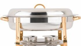 Image of a 6 Qt. Deluxe Oval Gold Accent Chafer