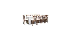 Image of a 1 Banquet Table with 10 Honey Brown Cross-Back Chairs