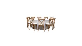 Image of a 1 Banquet Round Table with 10 Honey Brown Cross-Back Chairs