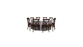 Image of a 1 Banquet Round Table with 10 Mahogany Cross-Back Chairs