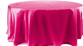 Image of a 120" Fuchsia Seamless Satin Round Tablecloth for 5 Foot Table With Floor-Length Drop