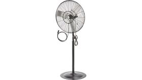 Image of a Misting Package - Mid Pressure 30" Commercial 3-Speed Oscillating Pedestal Fan With 15" Stainless Steel 8 Nozzle Misting Ring & 160 PSI Pump Kit