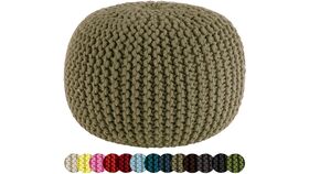 Image of a 20" Beige Hand Knitted Cable Style Dori Pouf - Floor Ottoman