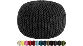 Image of a 20" Black Hand Knitted Cable Style Dori Pouf - Floor Ottoman