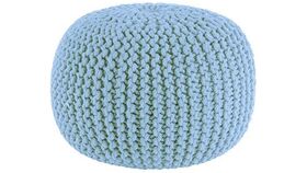 Image of a 20" Light Blue Hand Knitted Cable Style Dori Pouf - Floor Ottoman