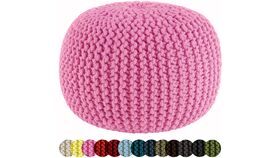 Image of a Pink Hand Knitted Cable Style Dori Pouf - Floor Ottoman