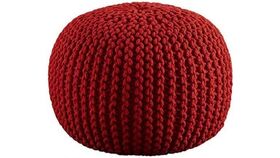 Image of a Red Hand Knitted Cable Style Dori Pouf - Floor Ottoman