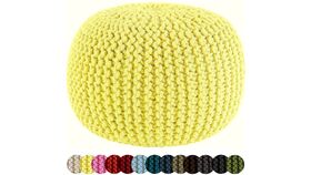 Image of a 20" Yellow Hand Knitted Cable Style Dori Pouf - Floor Ottoman