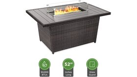 Image of a 52in Outdoor Wicker Propane Fire Pit Table 50,000 BTU w/Glass Wind Guard, Tank Holder, Cover -Gray