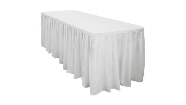 15' White Pleated Table Skirt : goodshuffle.com