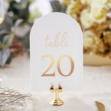 Gatsby Love - Arch White & Gold Table Numbers - Set signage rental