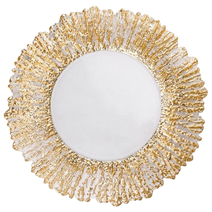 Glass Deniz Flower Gold Dark dinnerware rental