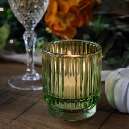 Green Vintage Ribbed Glass Candle votives-set of candle holder rental