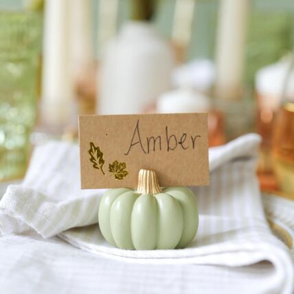Mini Mint Green Pumpkin Place Card Holder signage rental