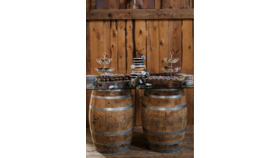 Image of a Glass top Glass 5' 3'  & two wine barrels Bars & Buffets