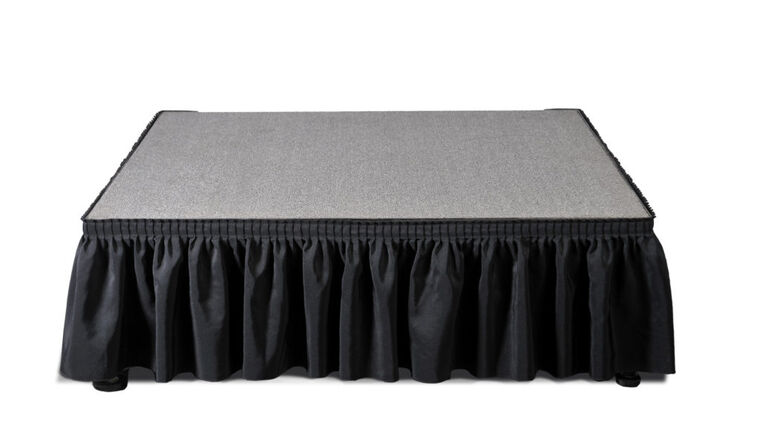 4' Black Stage Skirt (16" Tall) – Stage Rental Accessory (BilJax 4x4 Compatible) rental from NCW Event Rentals, available in Wenatchee, Cle Elum, Chelan and Leavenworth Washington