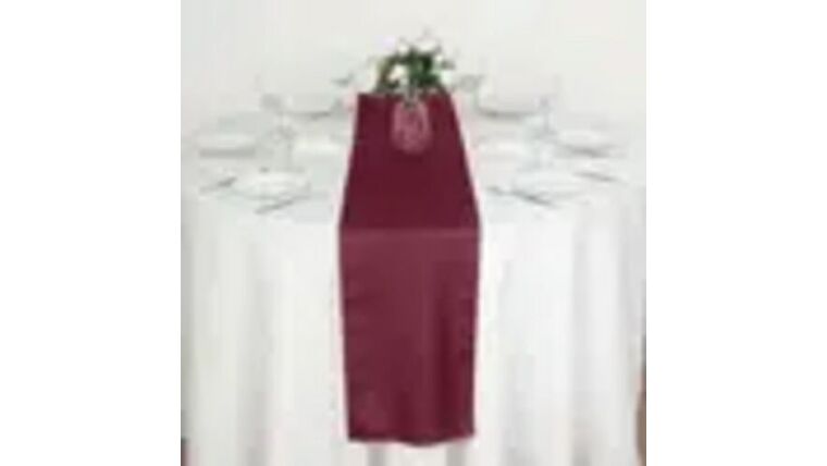 Table Runners Burgundy Polyester 108" L x 12" W rental from NCW Event Rentals, available in Wenatchee, Cle Elum, Chelan and Leavenworth Washington