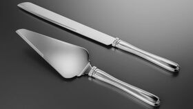 Image of a Cake Knife and Server Set Silver 3 Crystals Embedded on the Handles