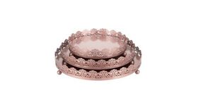 Image of a "Lacey" 3-Piece Rose Gold Decorative Tray Set (Rose Gold or Silver)
