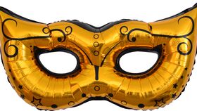 Image of a 10" Airfill Only Gold Mask With Black Decoration Foil Balloon
