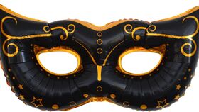 Image of a 10" Airfill Only Black Mask With Gold Decoration Foil Balloon