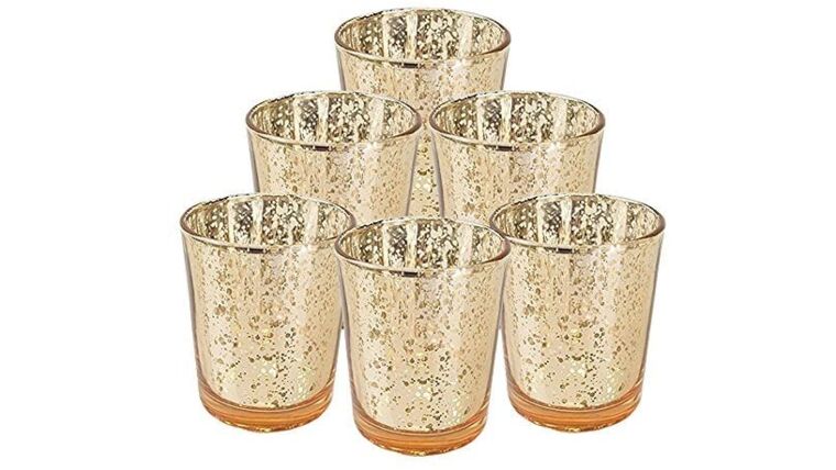 Mercury Glass Round Gold Sparkly 2.5" Short Smooth Votive Candle Holders : goodshuffle.com