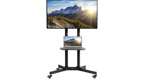 Image of a Mobile TV Cart for 32 to 83 inch Screens up to 110 lbs, LCD LED OLED 4K Smart Flat and Curved Panels, Rolling Stand with Laptop DVD Shelf, Locking...