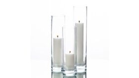 Image of a 3pc Tall Cylinder Set + White Pillar Candlelight