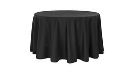 Image of a 132" round Black polyester linen