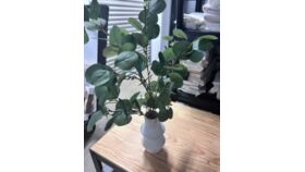 Image of a White Vase w/ Faux Eucalyptus Stems