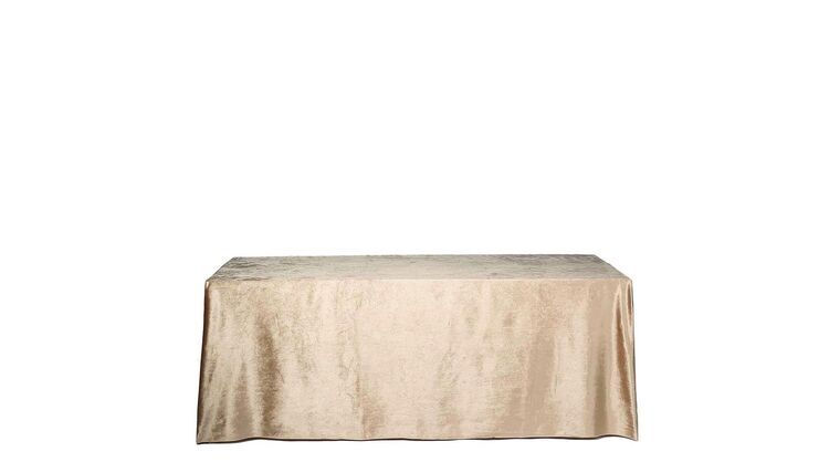 60x126 Inch Champagne Polyester Tablecloth + Golden Satin Runner Set For Weddings, Parties & Banquets - Wrinkle Resistant