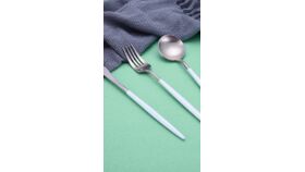Image of a Modern Flatware 3pc set (silver w/ white handle)