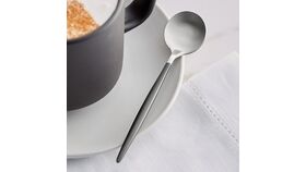 Image of a Modern Flatware (silver w/ black handle) soup spoon