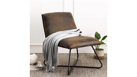 Image of a Accent Chair – Pillow Style Brown Faux Leather – Black Metal Base