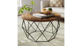 Image of a Coffee Table – Round 32” / Wood Top / Black Metal Base / Modern Style