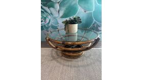 Image of a Coffee Table, Rattan, Round, Glass Top