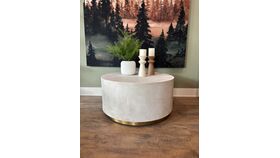 Image of a Coffee Table, Neutral Stone with Gold Base.