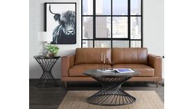 Image of a Coffee Table + Side Table Set – Rustic Modern / Round Wood Top / Black Metal Base