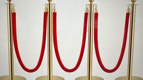 Image of a 8 Gold Stachions post with 6 - 5ft Velvet Ropes
