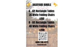 Image of a Backyard Party Bundle (8) - 6ft Rectangle Tables 48 White Folding Chairs